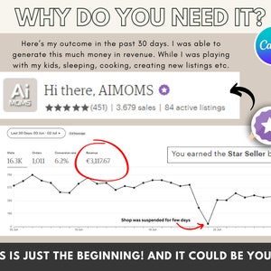 May include: A graph showing revenue generated over a 30-day period. The graph shows a steady increase in revenue, followed by a drop, and then a steady increase again. The text "You earned the Star Seller badge!" is displayed below the graph. The text "Shop was suspended for few days" is displayed below the graph.
