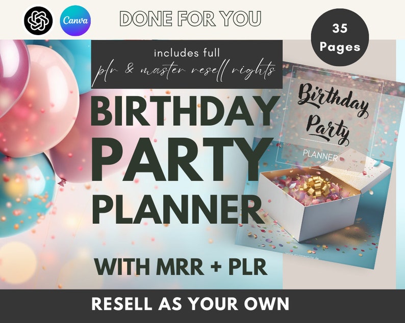 Birthday Party Planner Canva Template: MRR + PLR Digital Product - Etsy
