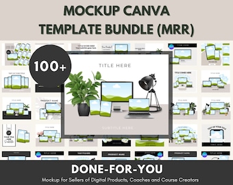 MRR Mockup Canva Template Bundle, 100+ Mock Up Digital Product Sales Scenes with Master Resell Rights, DFY Digital Products Canva Templates