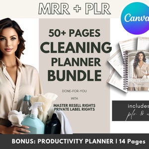 Pacote de limpeza de modelos editáveis do Canva MRR PLR | Lista de verificação de limpeza com direitos de revenda mestre | Modelos PLR Programação de limpeza do Canva