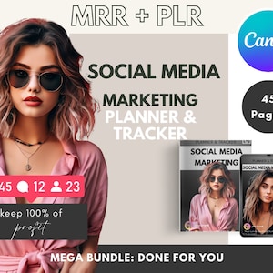 MRR Social Media Planner and Tracker Canva Template | Social Media Manager Template Master Resell Rights | Social Marketing Media Planner