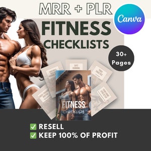 14 Fitness Checklists Ebook with Master Resell Rights | Canva Template for Checklists Exercise MRR PLR Done-For-You DFY Ebook Template Canva