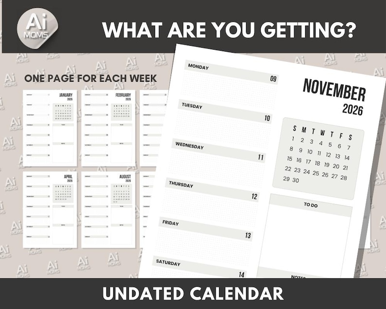 May include: A printable undated calendar for November 2026. The calendar has a simple design with a white background and black text. It includes a to-do list and space for notes.