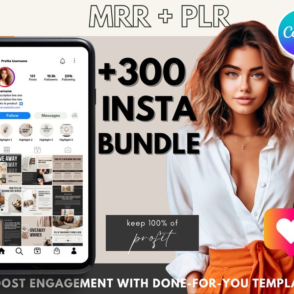 Instagram Canva Template Bundle with Master Resell Rights Done-For-You | Social Media Template Bundle | Canva Social Media Template MMR PLR