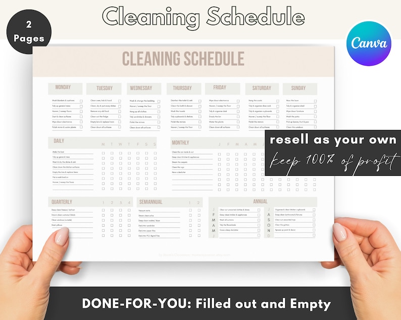 Editable Canva Template Cleaning Bundle MRR PLR Cleaning Checklist with Master Resell Rights PLR Templates Canva Cleaning Schedule image 6