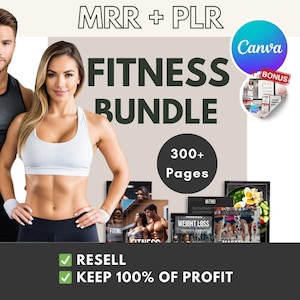 Ultimatives Fitness-Paket MRR PLR | Canva-Vorlage für Tagebuch-Checklisten, Marathon-Trainingshandbücher, Tagebücher zur Gewichtsabnahme, proteinreiche Snacks