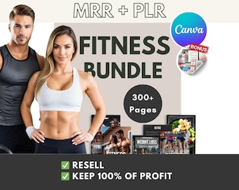 Ultimate Fitness Bundle MRR PLR | Canva Template Journal Checklists, Marathon Training Guides, Weight Loss Journals, High Protein Snacks