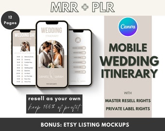 Canva Template Mobile Wedding Party Timeline MRR PLR | Master Resell Rights| Canva Template Mobile Wedding Itinerary Free Mockup Listing