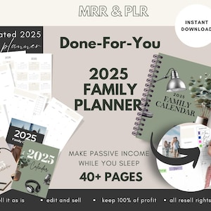 MRR & PLR 2025 Familienplaner Canva Vorlage | 2025 Kalender Canva Vorlage | Familienkalender mit Wiederverkaufsrechten| Planer Bundle Done-For-You