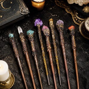 Crystal Magic Wand, Handmade Witchcraft Gift, Wiccan Altar Tool, Fantasy Wizard & Fairy Collectible, Pagan Ritual Decor