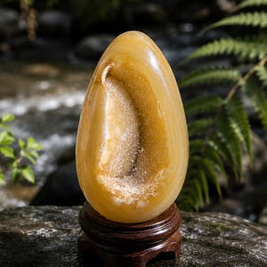 Sparkling Druzy Agate Crystal Egg – Stunning Geode Egg with Natural Citrine Crystal Cavity | Unique Energy Stone & Easter Gift