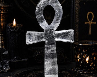 High-Quality Clear Quartz Rose Quartz Ankh Sacred Egyptian Symbol for Life, Love Spiritual Protection Crystal Ankh for Altar Energy Healing