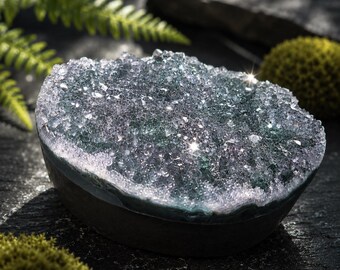 Rare Sparkling Geode Slice Natural Crystal Cluster with Citrine, Green Quartz Amethyst High-Quality Mineral Specimen for Display Collection