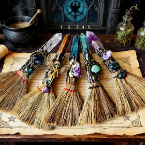 Crystal Wiccan Broom -  Handmade Witch Altar Tool, Mini Magical Broomstick for Spiritual Practices