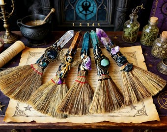 Crystal Wiccan Broom -  Handmade Witch Altar Tool, Mini Magical Broomstick for Spiritual Practices