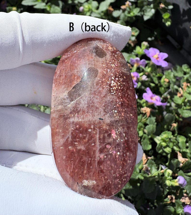 High-Quality Arusha Sunstone Palm Stone Premium Grade Stunning Double-Sided Rainbow Flash Rare Orange Sunstone Pocket Crystal Tumbled Stone image 7
