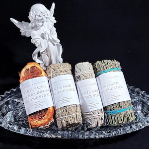 Organic Smudge Stick White Sage, Blue Sage, Lavender, Rosemary, Eucalyptus, Palo Santo, Cedar Bundle Herb Cleansing Purifying Spiritual Gift