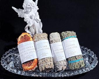 Organic Smudge Stick White Sage, Blue Sage, Lavender, Rosemary, Eucalyptus, Palo Santo, Cedar Bundle Herb Cleansing Purifying Spiritual Gift