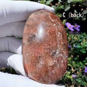 High-Quality Arusha Sunstone Palm Stone Premium Grade Stunning Double-Sided Rainbow Flash Rare Orange Sunstone Pocket Crystal Tumbled Stone image 12