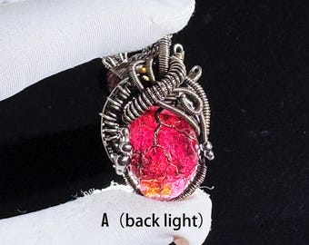 Rare Designer Handmade Copper Wire-Wrapped Natural Garnet Heart Pendant Necklace Unique Design Art Jewelry Gift for Birthdays and Christmas