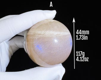 Esfera de Pedra da Lua Azul Brilhante | Bola de Cristal de Pedra da Lua Arco-Íris Natural | Pedra de Palma com Alto Brilho para Intuição, Energia Lunar e Meditação