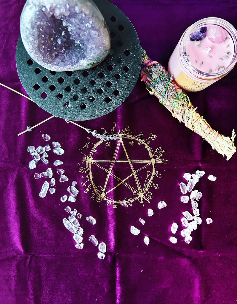 Tarot card holder moon phases. Tarot deck holder, Oracle card stand with candle crystal holder, Fits 3 Cards, Handmade wood Altar Tools Purple Tablecloth