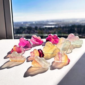 Hand-Carved Rainbow Fluorite Cloud with Stunning Natural Patterns, Heart Chakra Healing Candy fluorite, gift for her Home Décor Energy Work