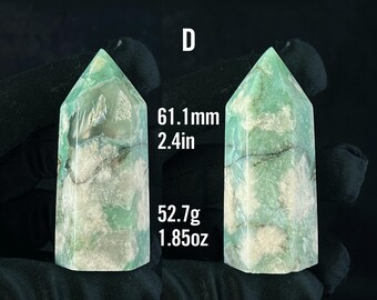 Natural Green Flower Agate Tower Obelisk Growth Heart Healing Crystal High Vibration Energy Stone for Balance Cherry Blossom Agate  Points