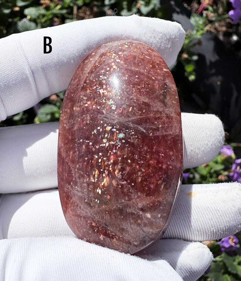 High-Quality Arusha Sunstone Palm Stone Premium Grade Stunning Double-Sided Rainbow Flash Rare Orange Sunstone Pocket Crystal Tumbled Stone image 6