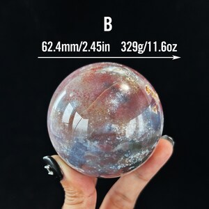 Esfera de ágata musgosa morada y azul excepcional, esfera de ágata musgosa druzy con inclusiones de calcedonia azul, chakra raíz del corazón, bola de ágata de alta calidad.