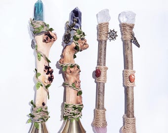 Handmade Crystal Magic Wand with Bell Wooden Handle Witch Wand for Rituals, Altar, and Spellwork Wiccan Altar Tool for Energy Work Ceremony