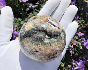 Rare Ocean Jasper Sphere Natural Old Mine Madagascar Ocean Jasper with Sparkling Druzy Geode | Collector Crystal Ball