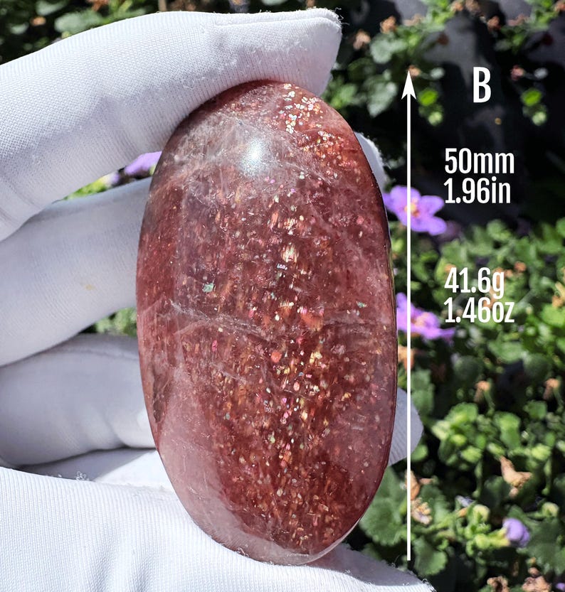 High-Quality Arusha Sunstone Palm Stone Premium Grade Stunning Double-Sided Rainbow Flash Rare Orange Sunstone Pocket Crystal Tumbled Stone B：41.6g