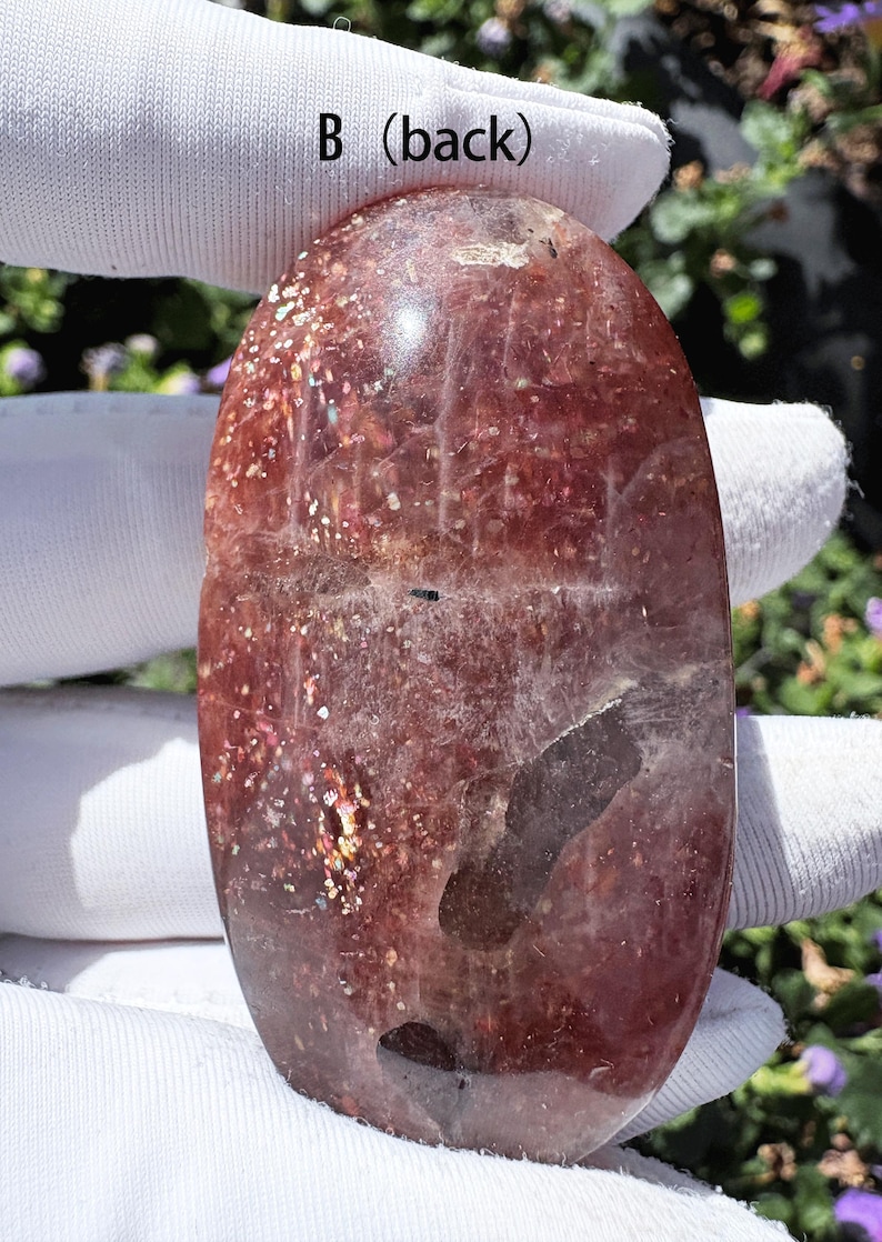 High-Quality Arusha Sunstone Palm Stone Premium Grade Stunning Double-Sided Rainbow Flash Rare Orange Sunstone Pocket Crystal Tumbled Stone image 8