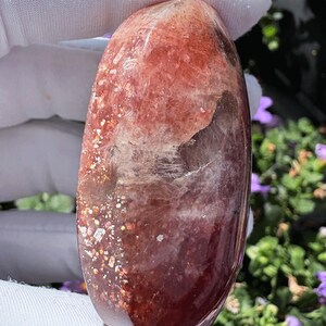 High-Quality Arusha Sunstone Palm Stone Premium Grade Stunning Double-Sided Rainbow Flash Rare Orange Sunstone Pocket Crystal Tumbled Stone image 9