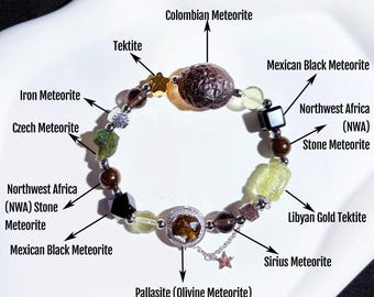 High-Frequency Mixed Meteorite Bracelet Spiritual Jewelry with Czech Moldavite Libyan Desert Glass Gold Tektite Rare Cosmic Stones Meteorite