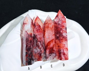 Fire Quartz Towers - High Grade Red Hematoid Quartz with Sparkling Mica & Rainbows, Genuine Fire Quartz Point, Fire Quartz Obelisk Healing