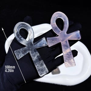 High-Quality Clear Quartz Rose Quartz Ankh Sacred Egyptian Symbol for Life, Love Spiritual Protection Crystal Ankh for Altar Energy Healing