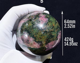 Ruby Zoisite Sphere with Yellow Inclusions – Tanzanian Crystal Ball with Ruby, Zoisite & Hornblende | Heart Healing, Joy Creative Flow