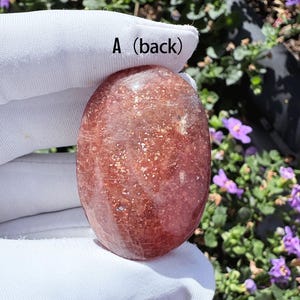 High-Quality Arusha Sunstone Palm Stone Premium Grade Stunning Double-Sided Rainbow Flash Rare Orange Sunstone Pocket Crystal Tumbled Stone image 3