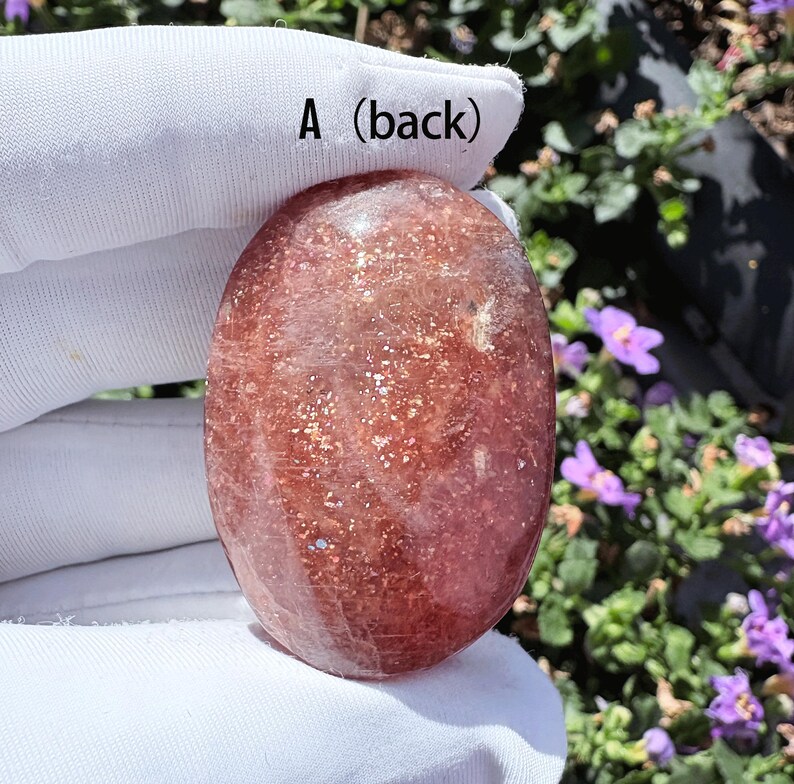 High-Quality Arusha Sunstone Palm Stone Premium Grade Stunning Double-Sided Rainbow Flash Rare Orange Sunstone Pocket Crystal Tumbled Stone image 3