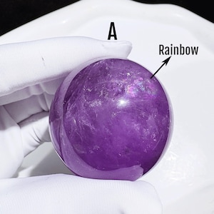 Natural Uruguayan Phantom Amethyst Sphere Deep Purple Crystal Ball with Rainbows High Vibration Stone for Intuition Spiritual Growth