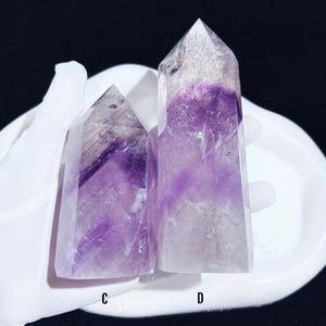 Phantom Amethyst Tower with Double Layer Phantoms and Rainbow Inclusions Polished Brazilian Crystal Point for Healing Meditation and Gift