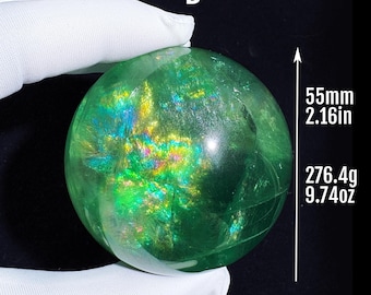 High-Quality Deep Green Fluorite Sphere – Water-Clear Crystal Ball with Phantoms & Rainbows  Focus, Clarity  Aura Cleansing