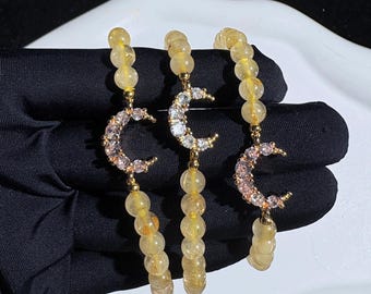 Natural Golden Rutilated Quartz Bracelet | Wealth & Manifestation Crystal High Vibration Energy Stone for Success Confidence Crystal