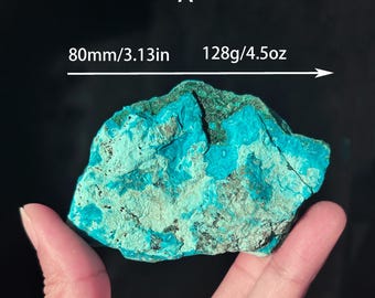 Crisocola natural con brillante espécimen mineral de malaquita / Impresionante cristal crudo azul verdoso con base de madera