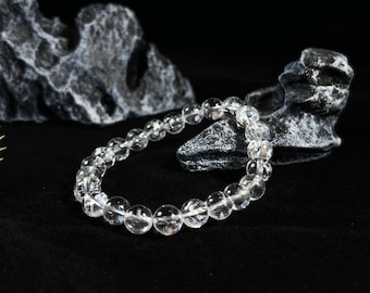 Natural Sparkling Clear Rainbow Quartz Bracelet High Vibration Himalayan Quartz Crystal Jewelry High Energy Healing Gem Gift 10mm