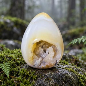 Sparkling Druzy Agate Crystal Egg – Stunning Geode Egg with Natural Citrine Crystal Cavity | Unique Energy Stone & Easter Gift