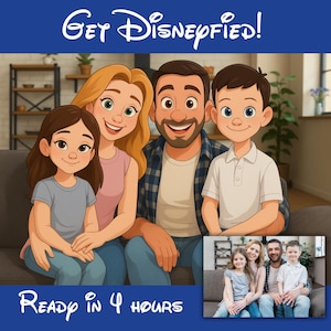 Disney Portrait, Personalised Family Portrait, Cartoon Portrait From Photo, Disney Style Couple, Custom Gift, Custom Disney Style