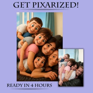 Custom Pixar-Style Cartoon Portrait | Cartoon Portrait Animation | Couple, Family, Pet Gift | Digital Pixar Art | Custom Cartoon